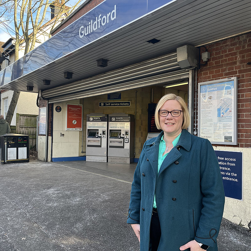 Zöe Franklin MP at Guildford Train Station
