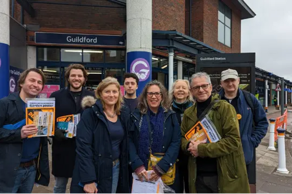 Guildford camnpaigners outside railway station