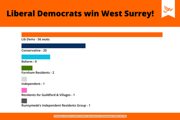 Results across West Surrey by party