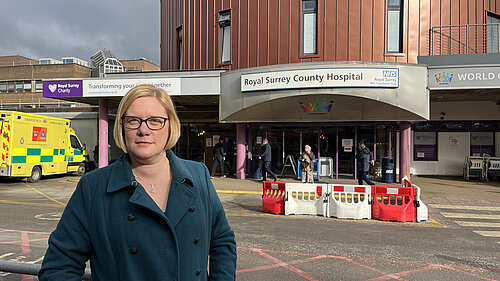 Zöe Franklin outside Royal Surrey County Hospital