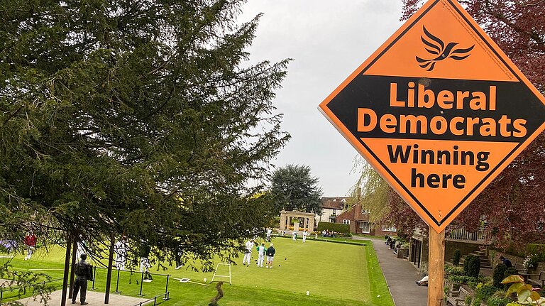 Lib Dem Diamond looking onto Castle Grounds